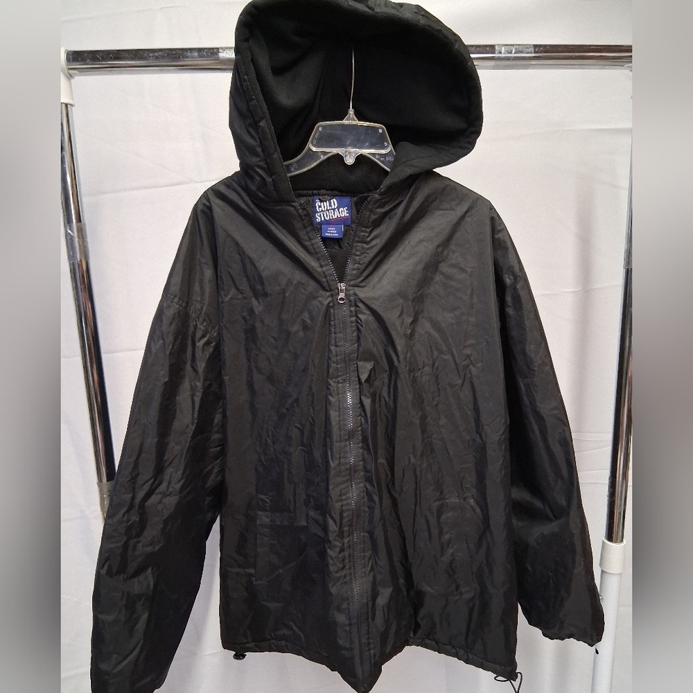 NWOT Mens Cold Storage Black Fleece Lined Hooded Waterproof Zip Up Jacket